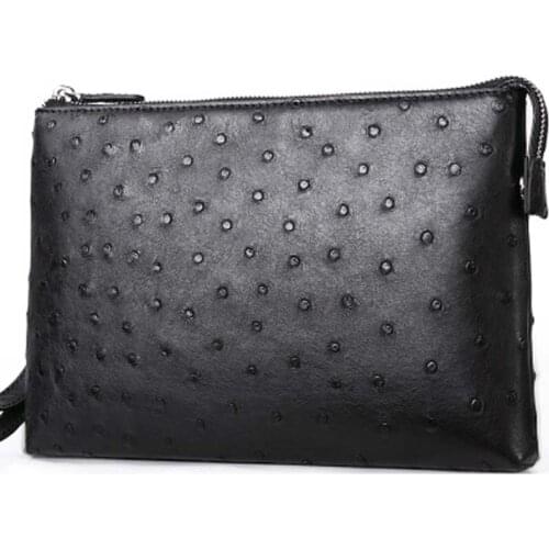 Hongqiangyin Ostrich leather Envelope bag leather bag new style leisure business wrist bag high-end men clutch bag
