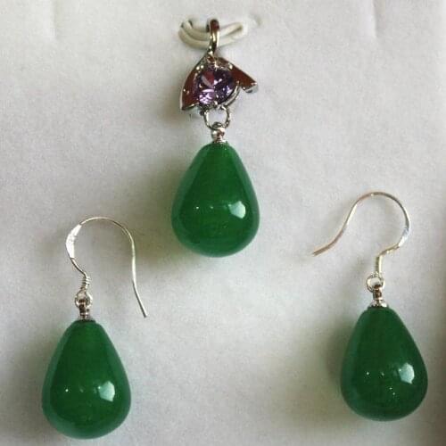 Perfect match ladys 12*16mm green jade pendant, earring set