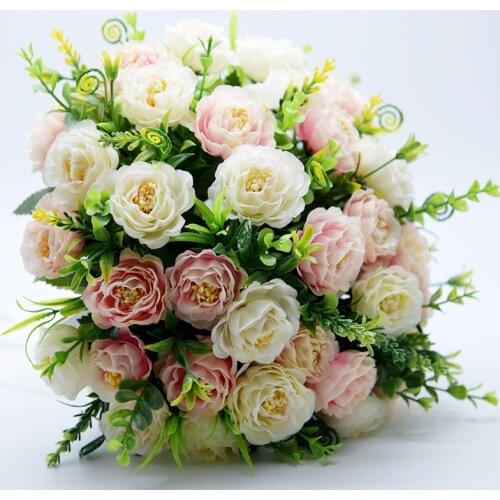 SexeMara Pink Blue Ivory Bridal Bouquet fake flowers, home decoration, emulation, wedding bouquet