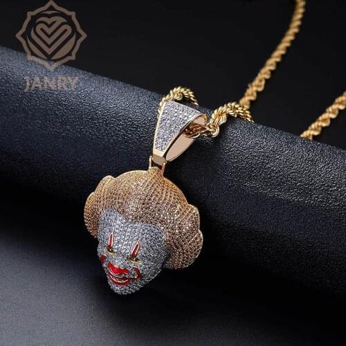 JANRY Classic Clown Pendant Necklace Micro-inlaid Zircon Men Women Hip Hop Necklace With 60cm Chain