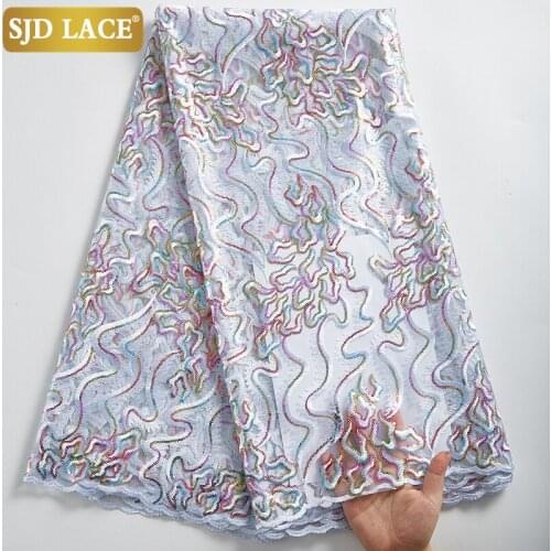 SJD LACE African Lace Fabric Sewing Colorful Sequins French Mesh Lace Fabric Embroidery Net Laces For Wedding Party Dress A2302