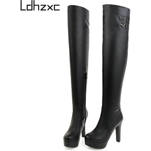 LDHZXC Slim Stretch High Heels Boots Platform Winter Boots Women Long Boots Winter Shoes Women Boots Over The Knee Boots