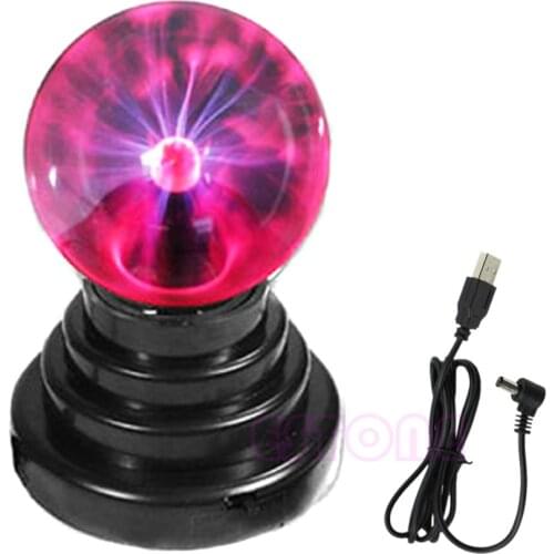 Hot Selling 14.5X9.8cm USB Magic Black Base Glass Plasma Ball Sphere Lightning Party Lamp Light With USB Cable #D8822