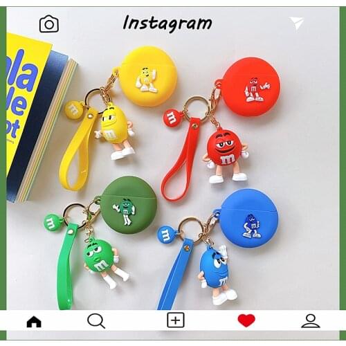 Cartoon Cute M Bean Chocolate Case for HUAWEI FreeBuds 3 Wireless Bluetooth Headset Earbuds Cover with Keyring