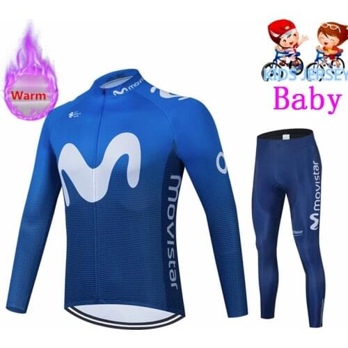 Movistar Boy 2021 Triathlon Winter Thermal Fleece Kids Long Sleeve Cycling Clothing MTB Ropa Ciclismo Bike Clothes Cycling Pants