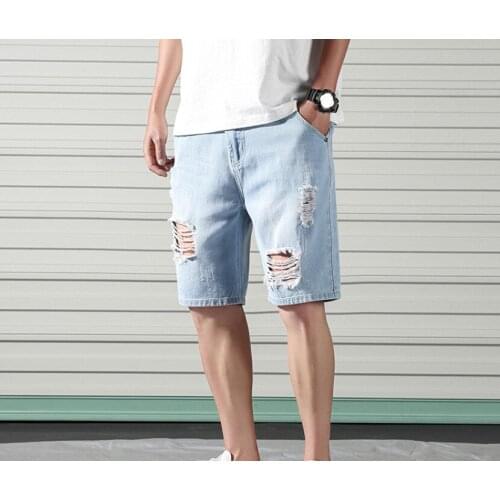 Mens Jeans 2021 Summer New Mens Ripped Denim Shorts Trend Ripped Loose Five-Point Shorts Fashion Men