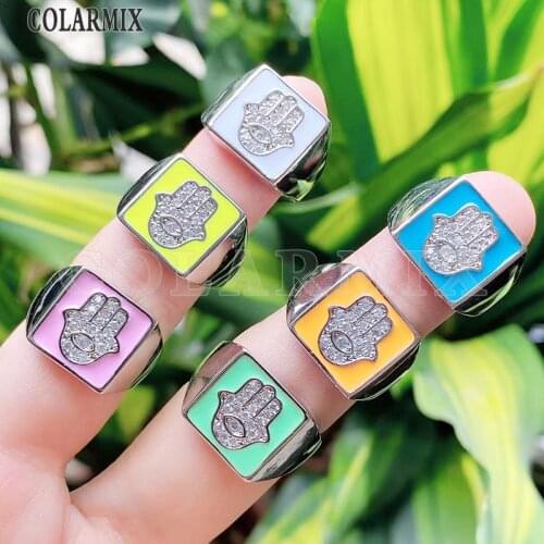 8Piece Bang rings Hamsa jewelry rings accessories Enamel Sumer color Rings Face jewelry party ring Zircon rings51758