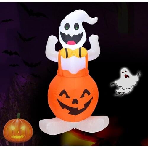 Inflatable Pumpkin with Ghost 120cm High Inflatable Halloween Ghost on Pumpkin for Halloween Party Outdoor Yard Funny Decoration