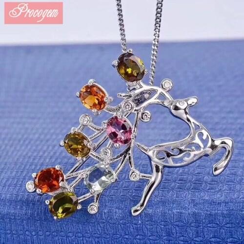 Nature Tourmaline brooches Free shipping S925 silver reindeer brooches Genuine Gemstone for wedding female fine Jewelry #816