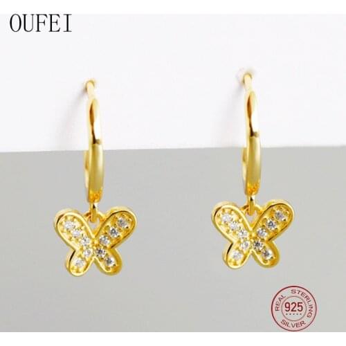 OUFEI Butterfly Earrings For Women Small Fine Drop Earring 925 Sterling Silver Earrings 2020 New Rhinestones Cute Fine Jewelry