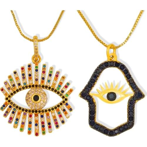 Classic Fatima Hand Evil Eye Necklace For Women CZ Fashion Jewelry Gift Cubic Zirconia Pendant Necklace collier main de fatma