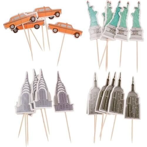 Pack of 24 New York Empire State Yellow Taxi Statue Liberty Party Cupcake Topper