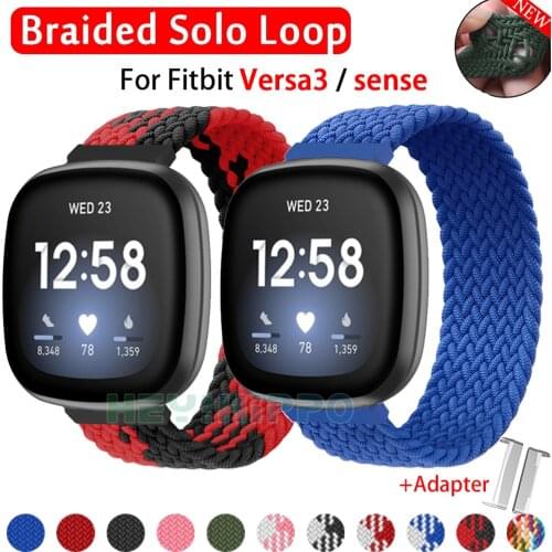 Braided nylon solo loop Strap for Fitbit Versa 3 / Sense Watchband for Fitbit versa3 watch Accessories