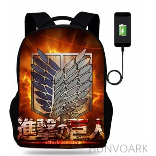 Hot Anime Attack on Titan Backpack Boys Girls School Bag Children Book Bags Men Women Rucksack Teens USB Travel Knapsack Mochila