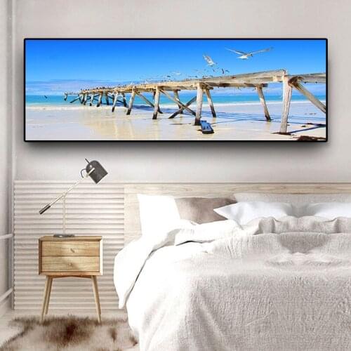 Nature Ocean Sea Waves Seabird Sky Clouds Panorama Landscape Canvas Painting Posters and Prints Wall Art Picture for Living Room