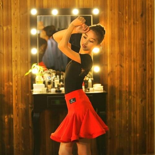 Professionl Girls Children Kids Ballroom Dance Costumes short Sleeve V-neck Spandex Latin Dance Dress tops+skirt