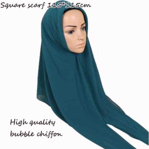 Fashion 115*115cm Square Bubble Chiffon Hijab Scarf Womens Head Wraps Shawl Muslim Popular Kerchief Solid Color Pashmina 1PC