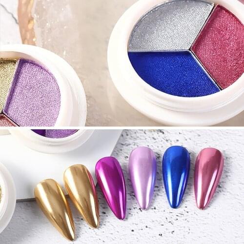 Mixed 3 Colors Mirror Nail Glitter Powder Dust for Metal Effect Chrome Nail Art Solid Powder Pigment Nail Art Decorations