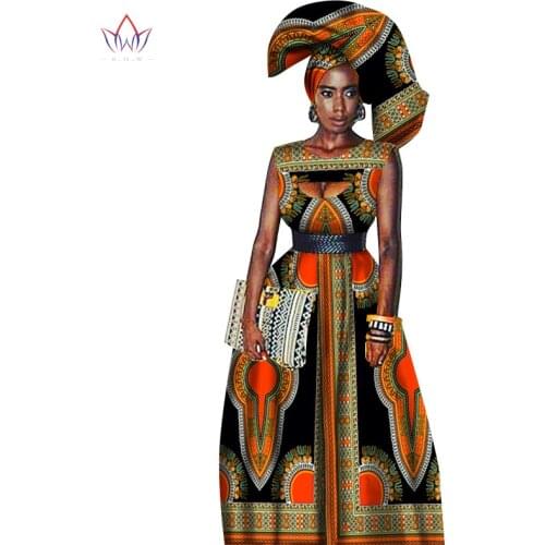 Traditional African Women Clothing African Print Wax Custom Long Dresses for Women Africa Women Clothing Dashiki Dresses WY1871