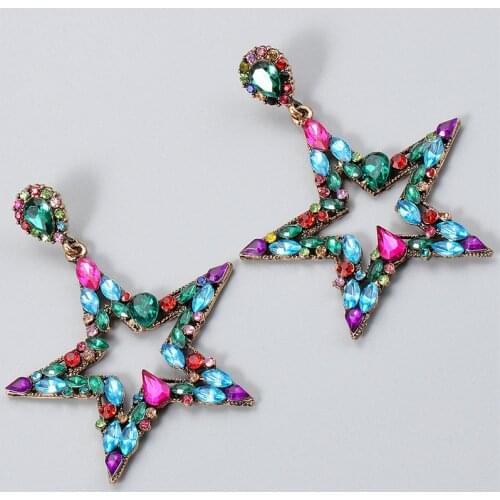 JUJIA Baroque Crystal Star Pendant Dangle Earrings For Women Fashion Jewelry Maxi Girls' Statement Earrings Accessories