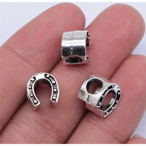 WYSIWYG 10pcs 10x9mm Antique Silver Color Horseshoe Big Hole Beads For Jewelry Making DIY Jewelry Findings