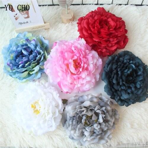 YO CHO 16cm Big Rose Artificial Flower Head White Peonies Silk Red Artificial Flower Heads Wedding Flower Wall Garden Decoration