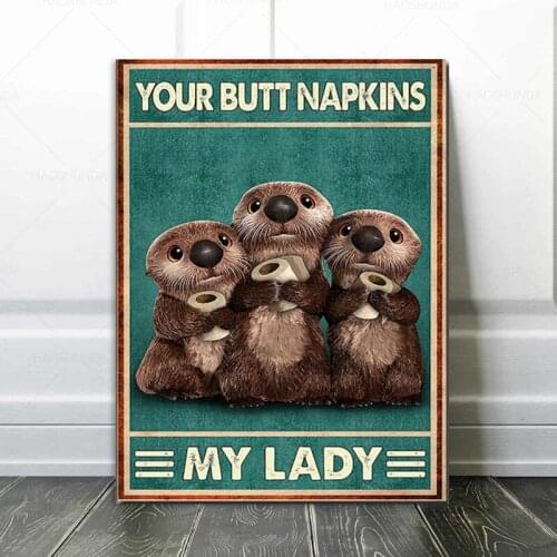 Funny Otter Poster My Lady Canvas Prints Painting Animal Lovers Gift Retro Wall Art Picture for Bathroom Decor framed