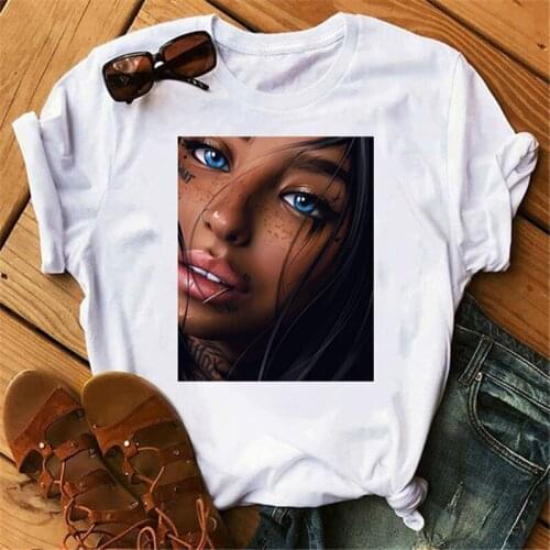 Womens T-shirt FIXSYS printed graphic T-shirt basic O-neck top T-shirt Korean casual ladies design white T-shirt