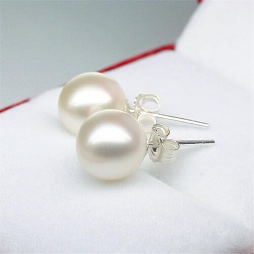 WalerV High Quality for Women Set 100% Sterling Silver Earring Fashion White Freshwater Pearl Stud Earring Femme Accessories