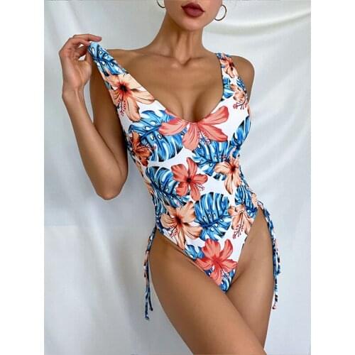 Mossha Floral print one piece suits String high cut swimsuit womens swimming suit Sexy swimwear Sports bathing suit Monokini