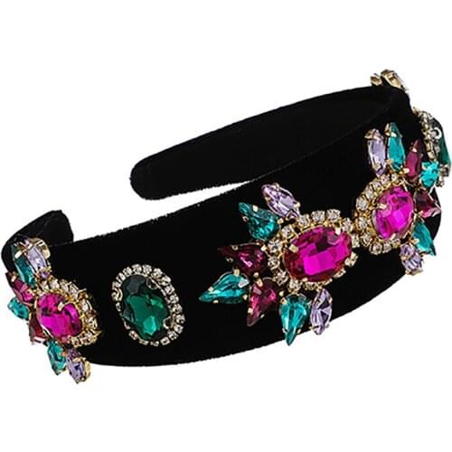 ZHINI Boho Colorful Full Crystal Baroque Headbands for Women 2021 Luxury Handmade Padded Rhinestone Hair Accessories Jewelry