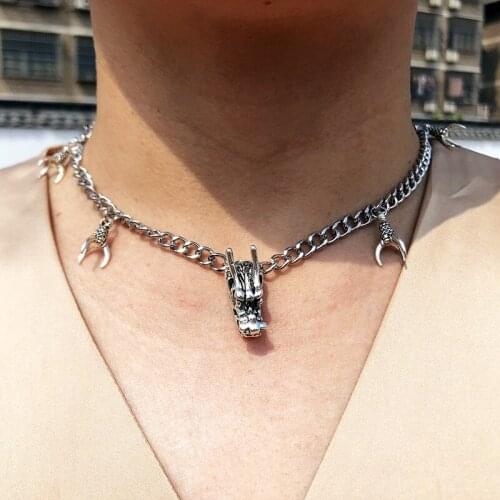 Evil Dragon Necklace for Women Gothic Wizard Magic Witchcraft Pagan Neck Choker Chains Silver Color Wholesale Jewelry VGN060