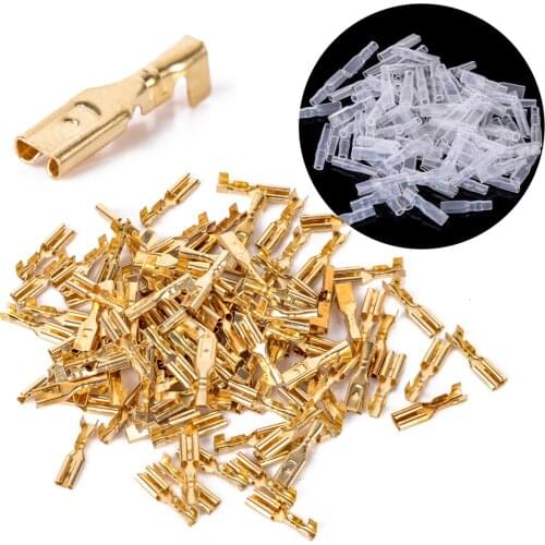 100pcs Female Spade Connector 2.8mm Brass Crimp Terminal Mayitr Female Spade Connectors 22-16 AWG with Insulating Sleeve