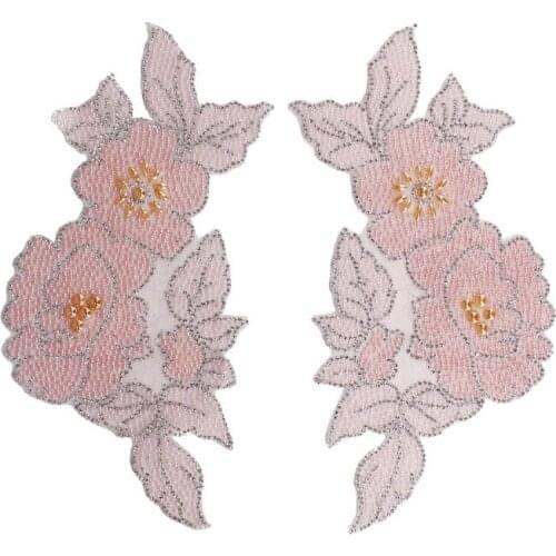 5pair Pink Hotfix Crystal Rhinestones Iron On Applique Heat Transfer Sticker Lace Motif Clothes Decorated Sewing Supplies T2282