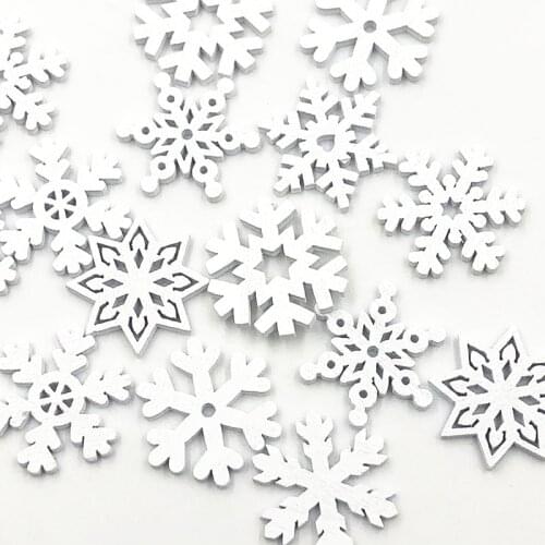 50pcs mix christmas snowflake pattern White wooden Scrapbooking Carft for Home decoration diy Handmade 22mm WB669
