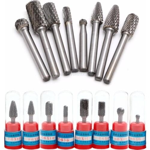 8Pcs 1/4" Tungsten Carbide Burr Bit 6mm Rotary Cutter Files CNC Engraving Tool