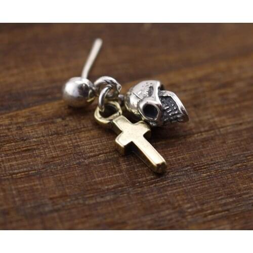925 Sterling Silver Skull Dangle Drop Post Stud Single Earring Men Women Gift A1796