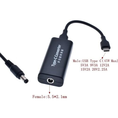 Dc Power Adapter Connector Converter 5.5*2.1mm Female to USB Type C Jack Converter for Lenovo Dell Hp Asus Laptop Charger 45W