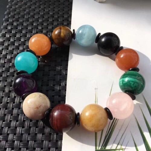 16mm Natural Mixed Stone Bracelet For Women Men Amazonite Amethyst Rose Quartz Aquamarine Chalcedony Beads Crystal Strands AAAAA