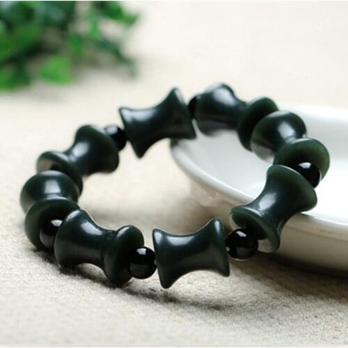 NATURAL DARK GREEN STONE BRACELET BAMBOO SHAPE TUBE HAND STRING BRACELET BANGLES FASHION MEN BOYS STONE JEWELRY