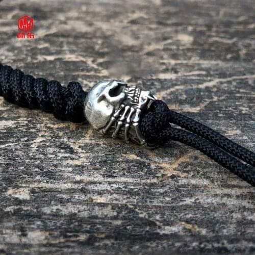 1PC Handmade Alien Skull Spider 925 Silver EDC Paracord Beads Lanyard Pendants Knife Beads Umbrella Rope Cord Beads Pendants