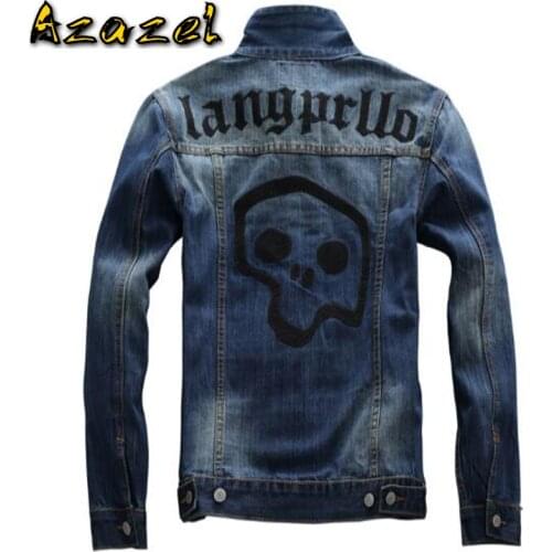 European Designer 3D Pattern Skull Cowboy Bomber Jeans Jacket Coat Streetwear For Men Imported Mens Denim Jackets Overcoat C1446