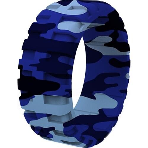 Flexible Tire Pattern Silicone Finger Rings For Men Camouflage Blue Sports Rubber Silicone Ring Food Grade FDA Wedding Band Gift