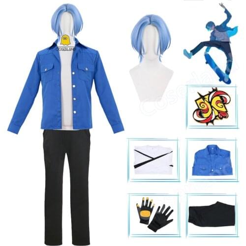 Anime SK8 the Infinity Langa Hasegawa Cosplay Costume Sport Street Wear Blue Jacket Mental Badge Hasegawa Ranga Blue Short Wig