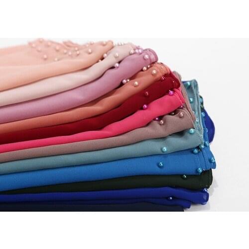 Nice Colour Pearl Scarf Solider Color Quality Bubble Chiffon Scarf Plain Shawls Hijab Muslim Women Head Scarf 20 color 180*75cm