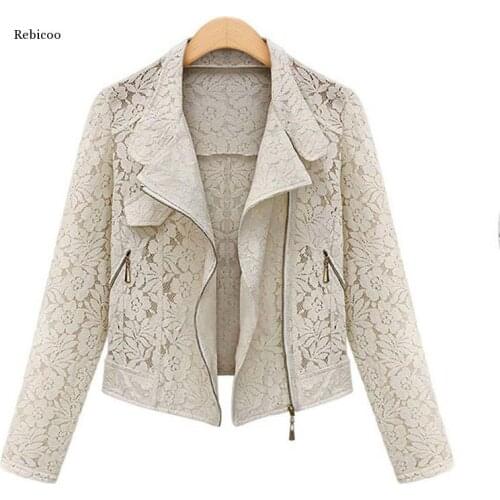 Lace Biker Jacket 2021 Autumn New Brand High Quality Full Lace Outwear Leisure Casual Short Jacket Metal Zipper Jacket