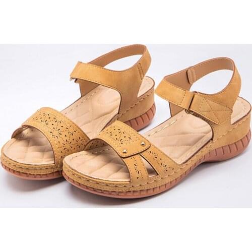 Summer Womens Retro Sandals Wedge Hook Loop Ladies Flats Sewing Platform Female Open Toe Casual Sandals Plus Size Woman Shoes