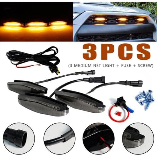 Mayitr 3pcs Car Auto Front Grille Lights Amber LED Light Day-time Running Lamp With Harness Cable Fit For Toyota 4Runner Parts
