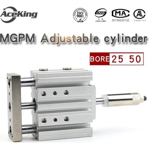 MGPM Three shaft cylinder with adjustable stroke of guide rod MGPM25/32/40/50*30X40X50X75X100X150-20/30/50-XC8 MGPM25*20-20-XC8