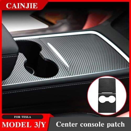 Model Y Center Console Wood Grain Sticker For Tesla Model 3 2021 Accessories Carbon Fiber ABS Patch Model Three